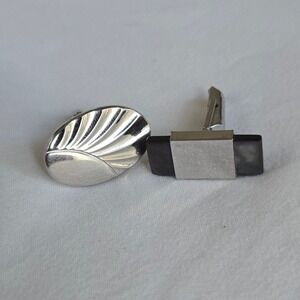 VTG Cufflinks Mismatched Eclectic Unique Formal Men's Silver Black Set Unbranded